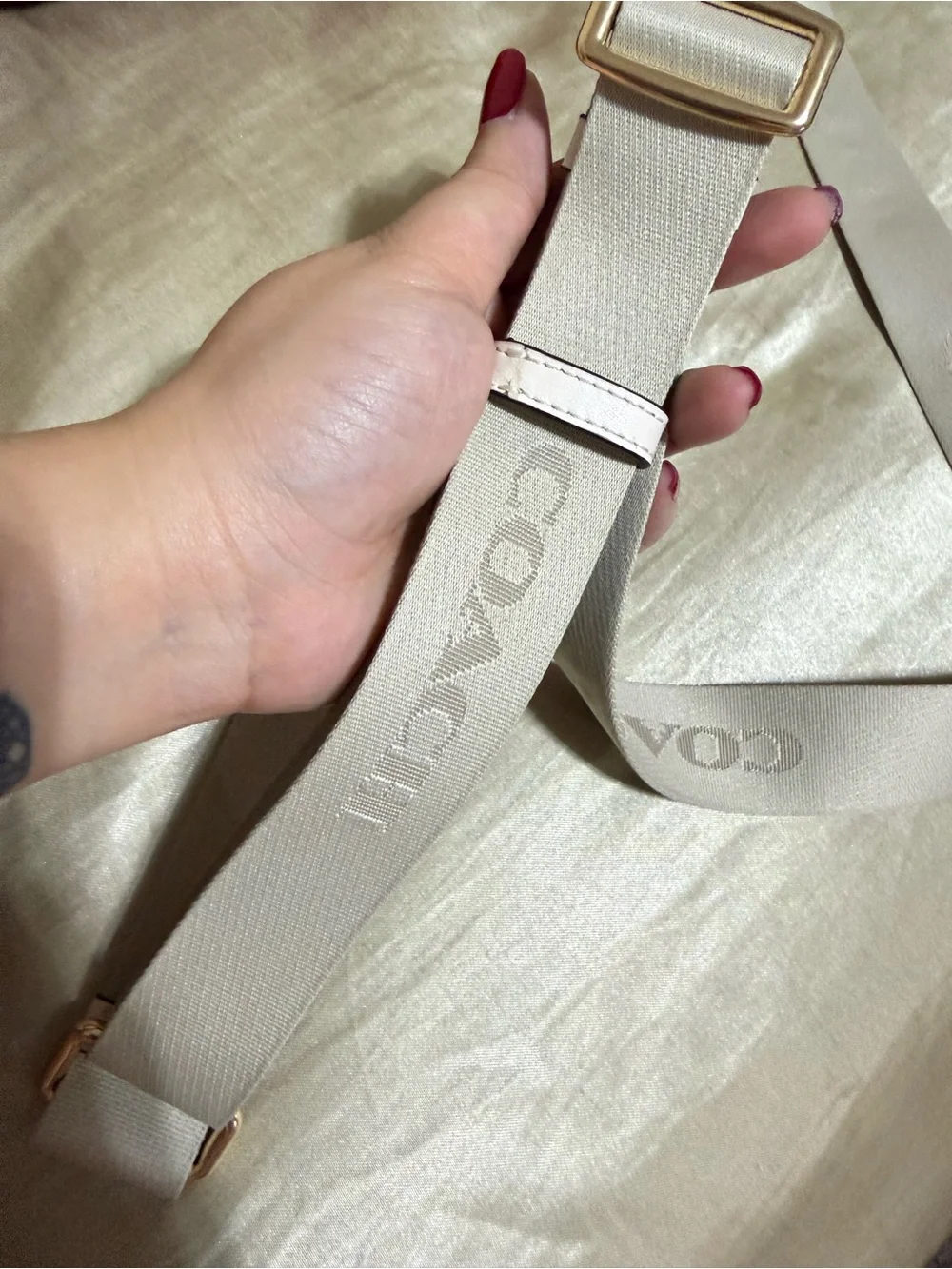 Coach Beige/Chalk Signature Crossbody Satchel with Detachable Strap